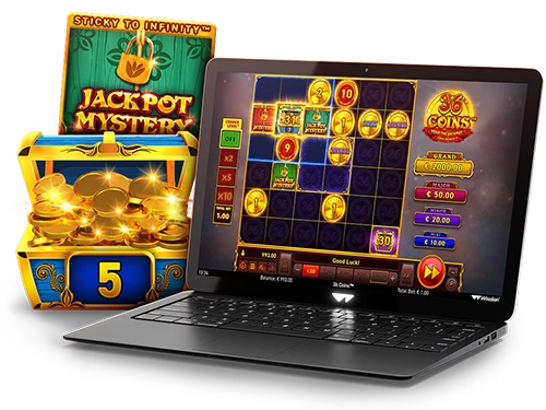 36 Coins slot game reels with coin symbols and bonus feature highlights