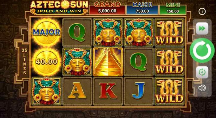 Aztec Sun online casino slot game reels with golden temple symbols