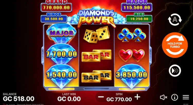 Diamonds Power slot game reels with diamond symbols and bonus feature