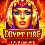 Egypt Fire slot game reels with flaming wild symbols and pyramids