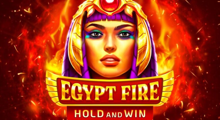 Egypt Fire slot game reels with flaming wild symbols and pyramids