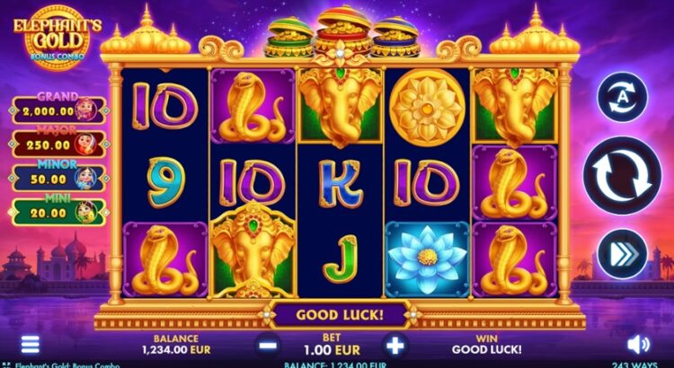Elephant's Gold online casino slot game reels and bonus symbols on screen