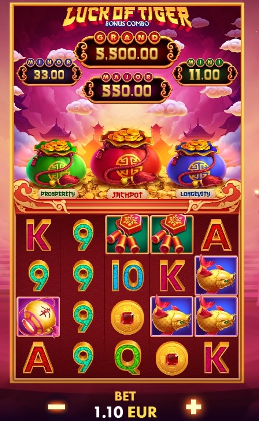Luck of Tiger bonus feature screen showing free spins or scatter trigger in a slot game