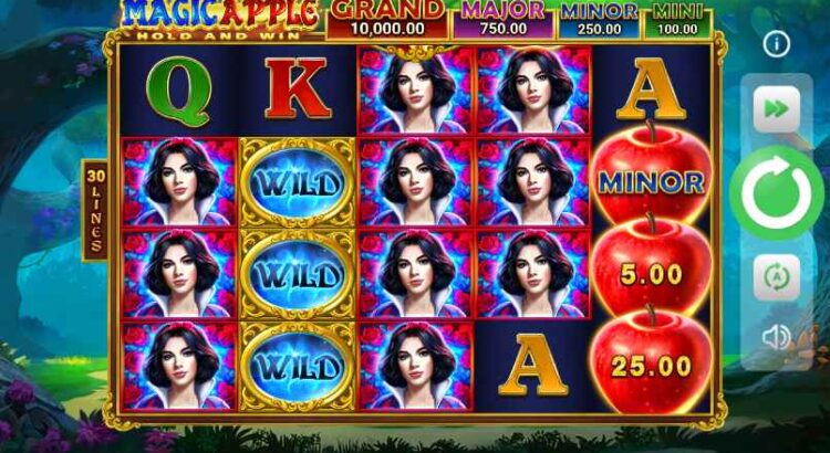Magic Apple slot game reels with classic fruit symbols on an online casino screen