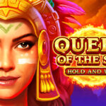 Queen of the Sun online casino slot game reels and sun-themed symbols on a mobile screen