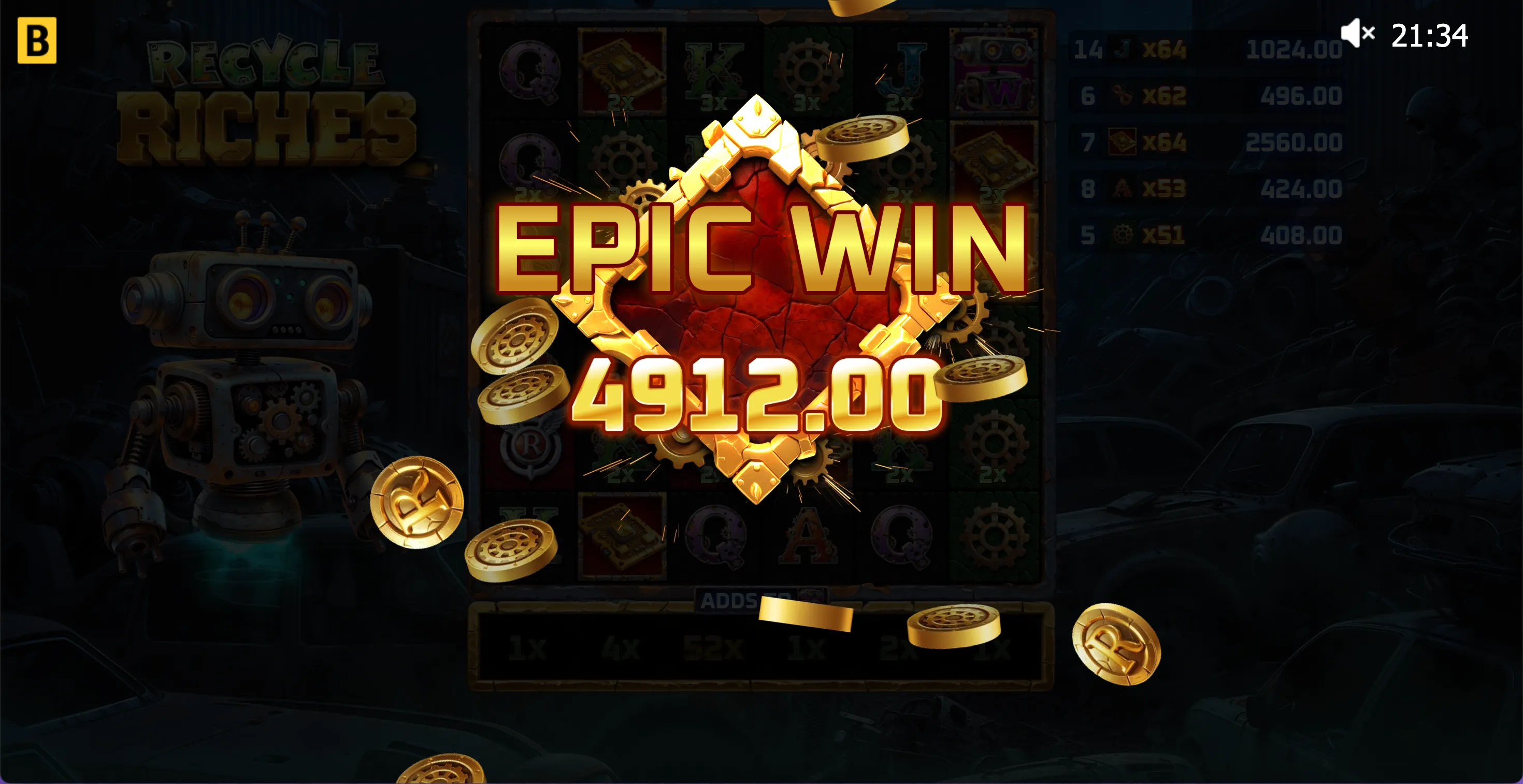 Recycle Riches free spins feature screen showing scatter trigger and multiplier rules