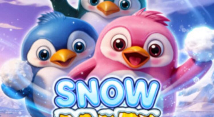 Snow party slot game reels on an online casino screen with winter-themed symbols